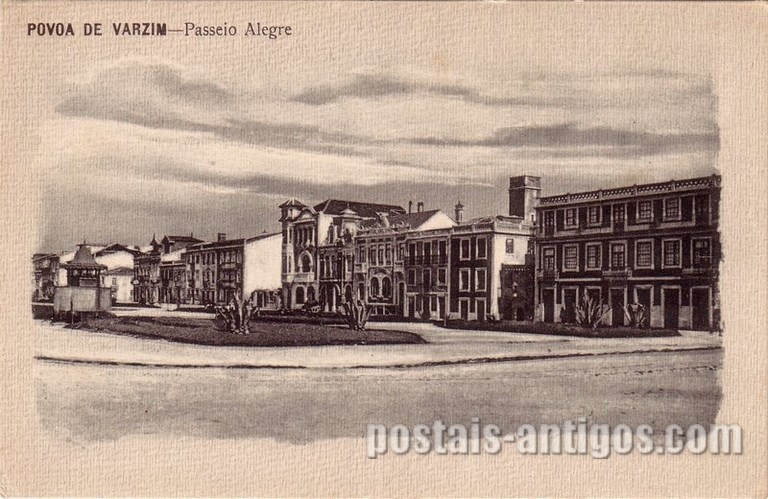 Bilhete postal ilustrado de Póvoa de Varzim: Passeio Alegre | Portugal em postais antigos