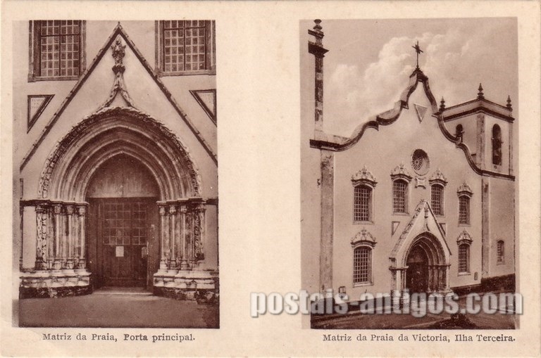 Bilhete postal da Igreja Matriz, Praia da Vitória, Açores  | Portugal em postais antigos