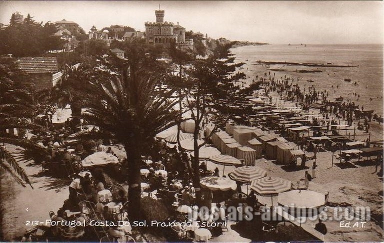 Bilhete postal ilustrado da Costa do Sol, Praia do Estoril, Cascais | Portugal em postais antigos 