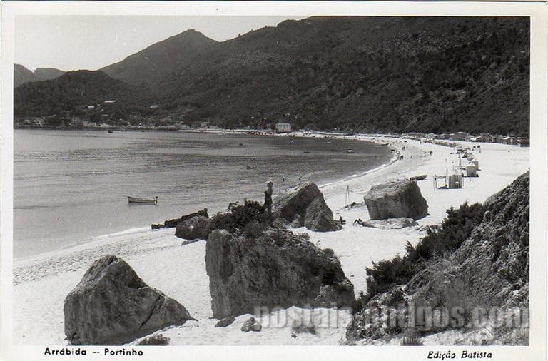 Bilhete postal ilustrtado de Setúbal, Praia de Portinho de Arrábida | Portugal em postais antigos