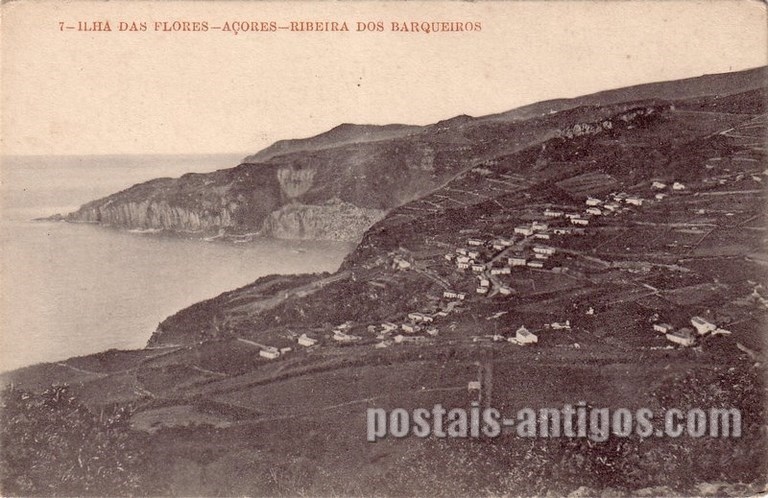 Bilhete postal da Ribeira dos Barqueiros, Santa Cruz das Flores, Açores  | Portugal em postais antigos