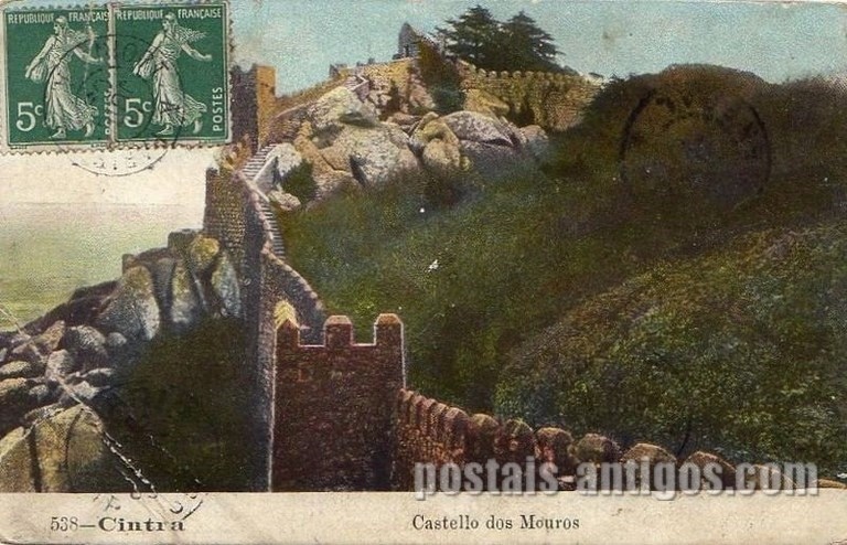Bilhete postal ilustrado da Muralha do Castelo dos Mouros​, Sintra | Portugal em postais antigos 