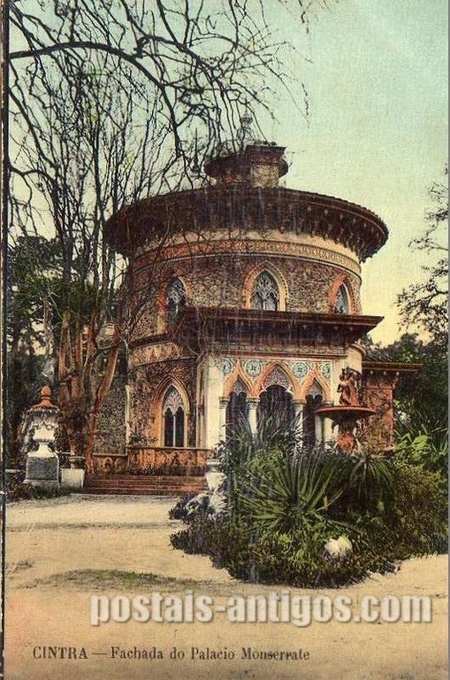 Bilhete postal ilustrado da Fachada do Palácio de Monserrate​, Sintra | Portugal em postais antigos 