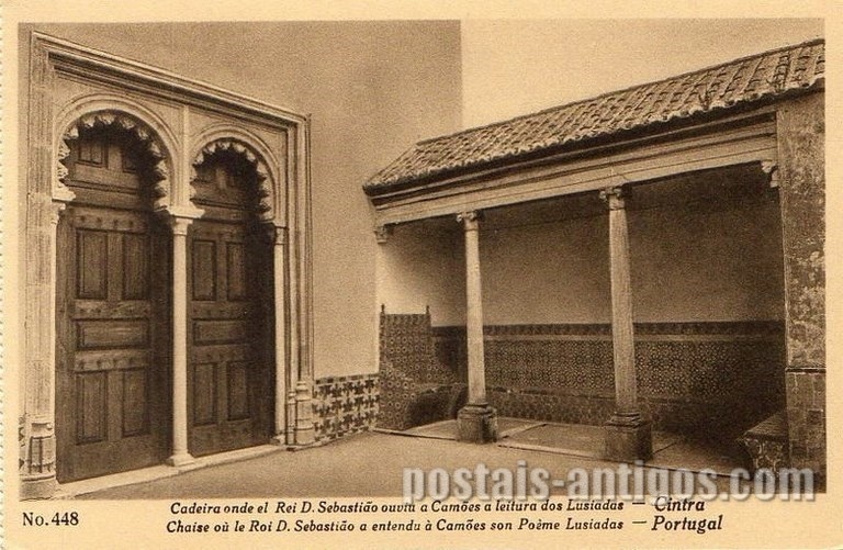 Bilhete postal ilustrado de Sintra, Cadeira onde el Rei D. Sebastião ouviou a Camões | Portugal em postais antigos 
