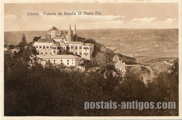 Bilhete postal ilustrado do Palácio da Rainha D. Maria Pia, Sintra | Portugal em postais antigos 