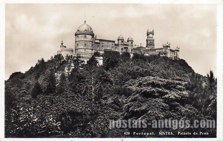 Bilhete postal ilustrado do Palácio da Pena, Sintra | Portugal em postais antigos 