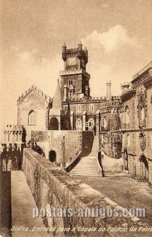 Bilhete postal ilustrado da Capela do Palácio da Pena, Sintra | Portugal em postais antigos 