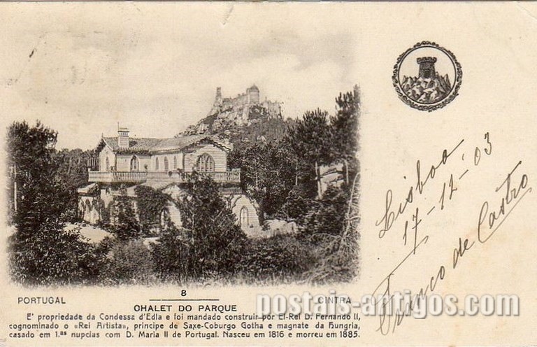 Bilhete postal ilustrado de Sintra, ​Chalet do Parque Nacional da Pena | Portugal em postais antigos 
