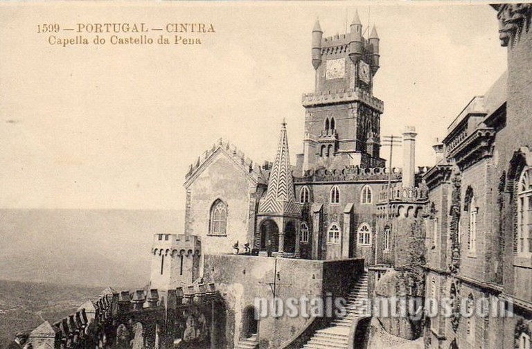 Bilhete postal ilustrado da Capela do Castelo da Pena, Sintra | Portugal em postais antigos 