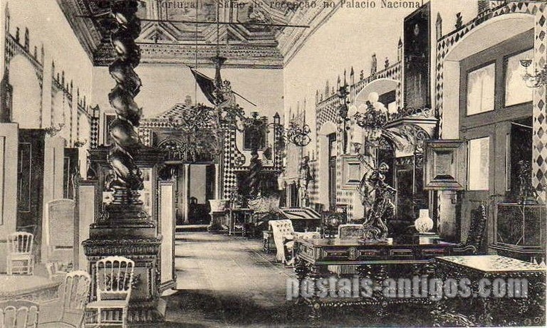Bilhete postal ilustrado de Sintra, Salão de recepção no Palácio Nacional | Portugal em postais antigos 