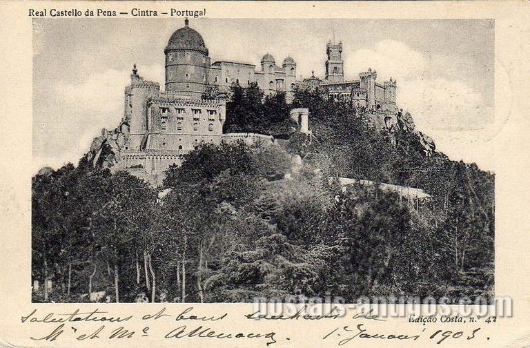 Bilhete postal ilustrado do Real Castelo da Pena, Sintra | Portugal em postais antigos 
