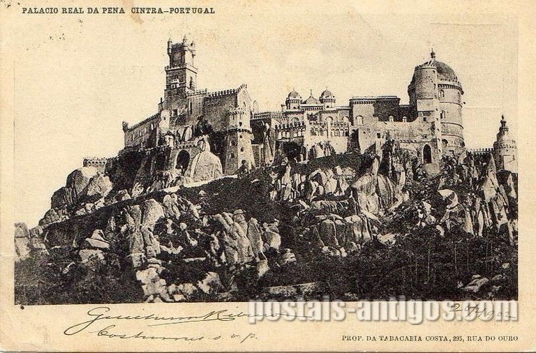 Bilhete postal ilustrado do Palácio Real da Pena, Sintra | Portugal em postais antigos 