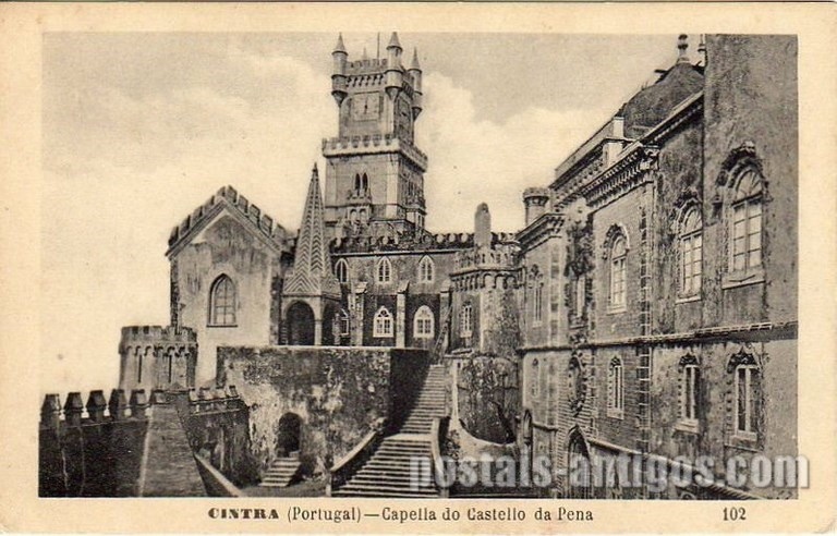 Bilhete postal ilustrado da Capela do Castelo da Pena, Sintra | Portugal em postais antigos 