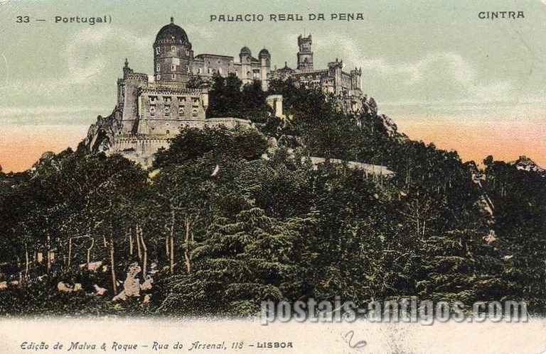 Bilhete postal ilustrado do Palácio Real da Pena, Sibtra  | Portugal em postais antigos 
