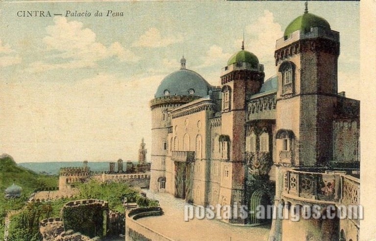 Bilhete postal ilustrado da ​Vista parcial do Palácio da Pena, Sintra | Portugal em postais antigos 