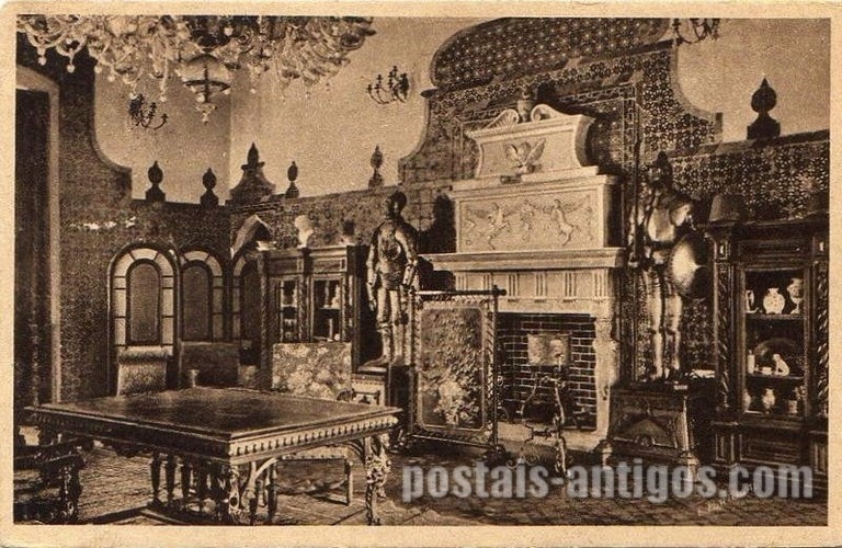 Bilhete postal ilustrado doPalácio Nacional de Sintra, Sala das Pêgas | Portugal em postais antigos 