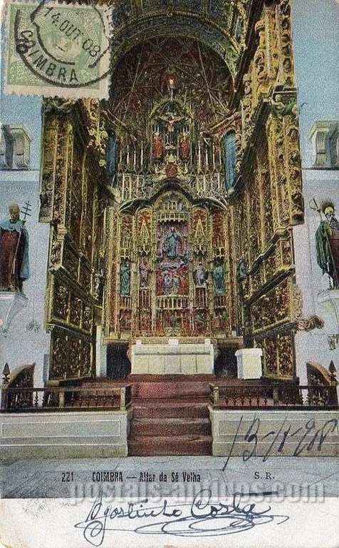 Postal antigo de Coimbra, Portugal:  Altar da Sé Velha.