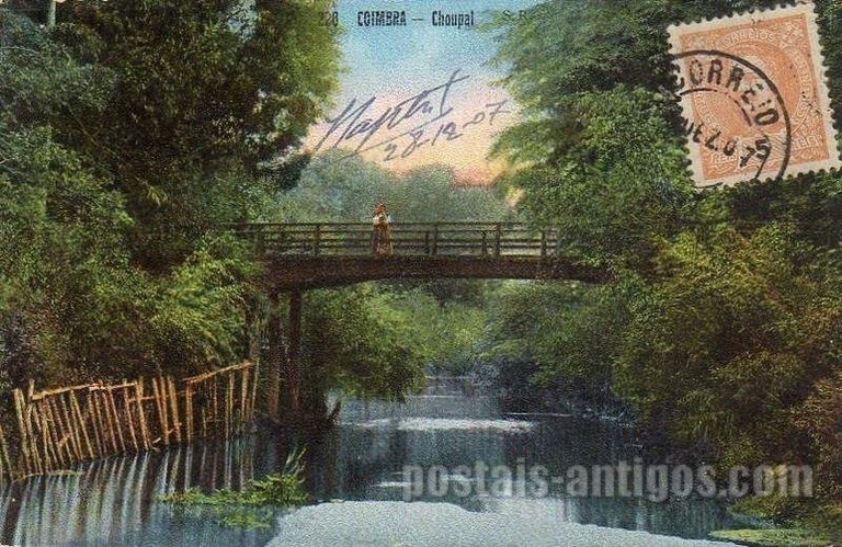 Postal antigo de Coimbra, Portugal: Mata Nacional do Choupal.