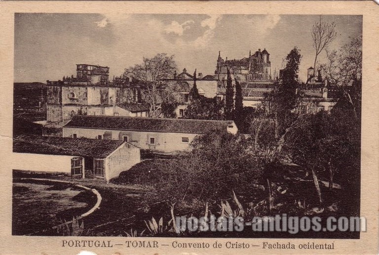 Bilhete postal ilustrado da Fachada ocidental do Convento de Cristo, Tomar | Portugal em postais antigos