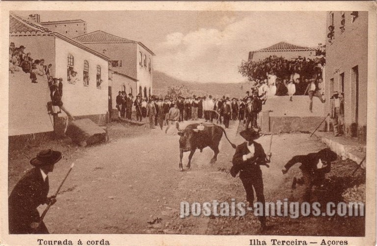 Bilhete postal da Tourada à corda, Ilha Terceira, Açores | Portugal em postais antigos