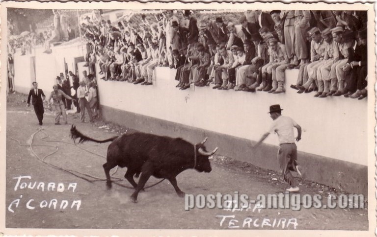 Bilhete postal da Tourada á corda, Ilha Terceira, Açores | Portugal em postais antigos