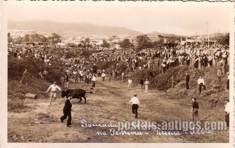 Bilhete postal da Tourada á corda na pedreira, ​Ilha Terceira, Açores | Portugal em postais antigos