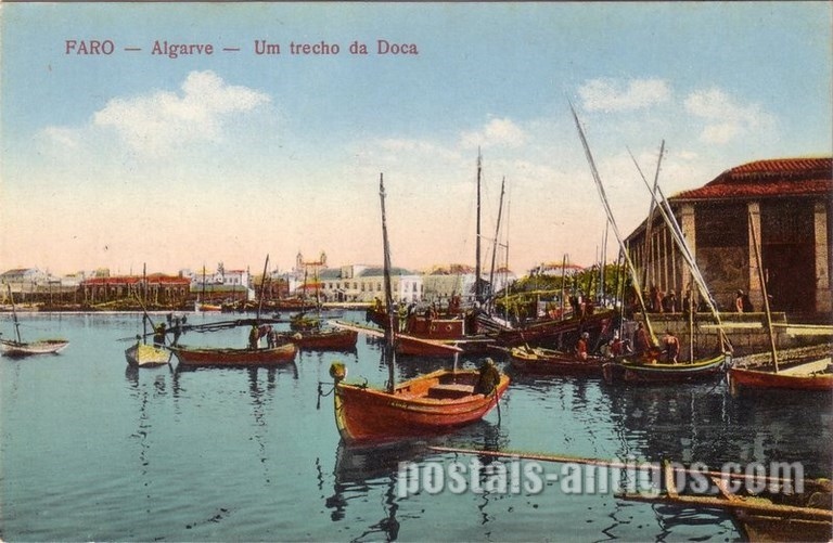 Bilhete postal de Faro: Um trecho da doca | Portugal em postais antigos