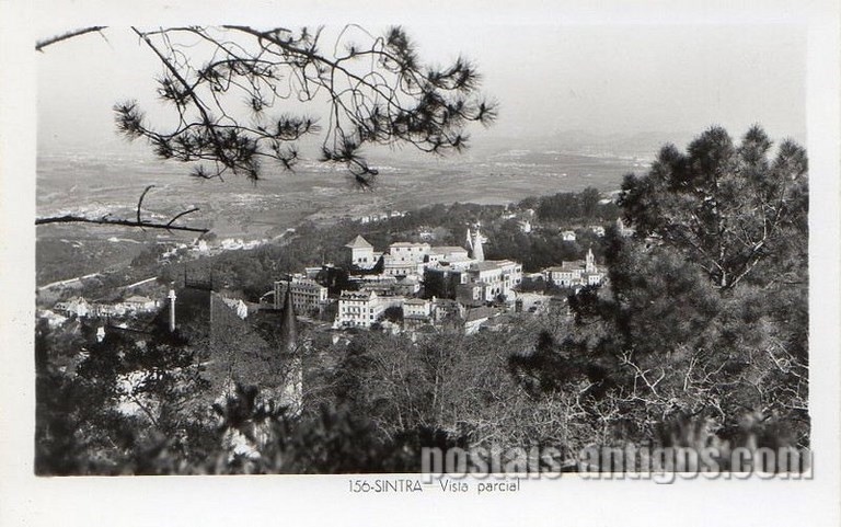 Bilhete postal ilustrado da Vista parcial de Sintra | Portugal em postais antigos 