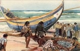 Bilhete postal ilustrado por Alberto Souza: Pesca de sardinha | Portugal em postais-antigos.com