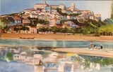 Bilhete postal ilustrado por Alberto Souza: Vista parcial de Coimbra | Portugal em postais-antigos.com
