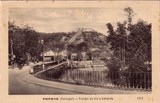 Bilhete postal antigo de Tomar, trecho do rio e avenida | Portugal em postais antigos