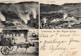 Bilhete postal ilustrado dos Açores, Lembranças de São Miguel, Caldeiras furnas e carroça de carneiro | Portugal em postais antigos 