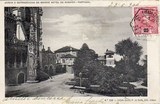 Bihete postal ilustrado de Buçaco, Portugal: Jardim e dependências do Grande Hotel.
