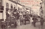 Bilhete postal dos Festejos do Espírito Santo, carros com trigo e vinho, Ilha Terceira | Portugal em postais antigos