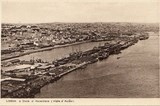 Bilhete postal ilustrado de Lisboa, ​Doca de Alcântara vista de avião | Portugal em postais antigos